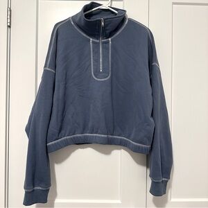 Kittenish Blue White 1/4 Zip Cropped Sweater Size XL Extra Large Women’s